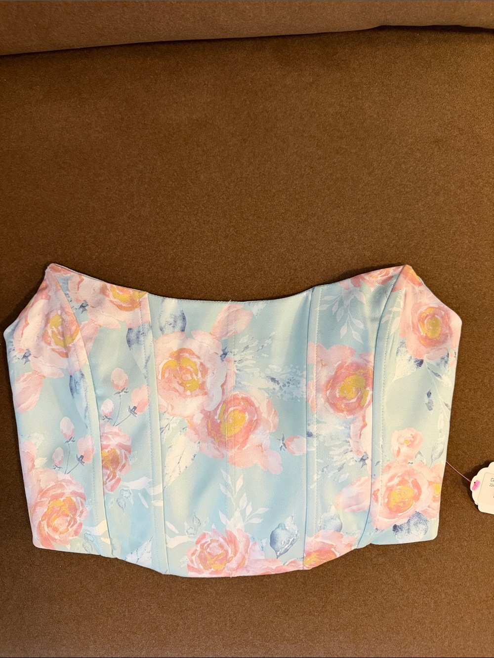 Pastel Blue Floral Strapless Corset Top